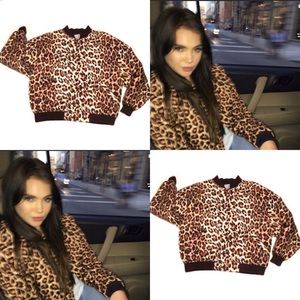 Vintage Silk - Roomy Leopard Quilted Bomber Jacket